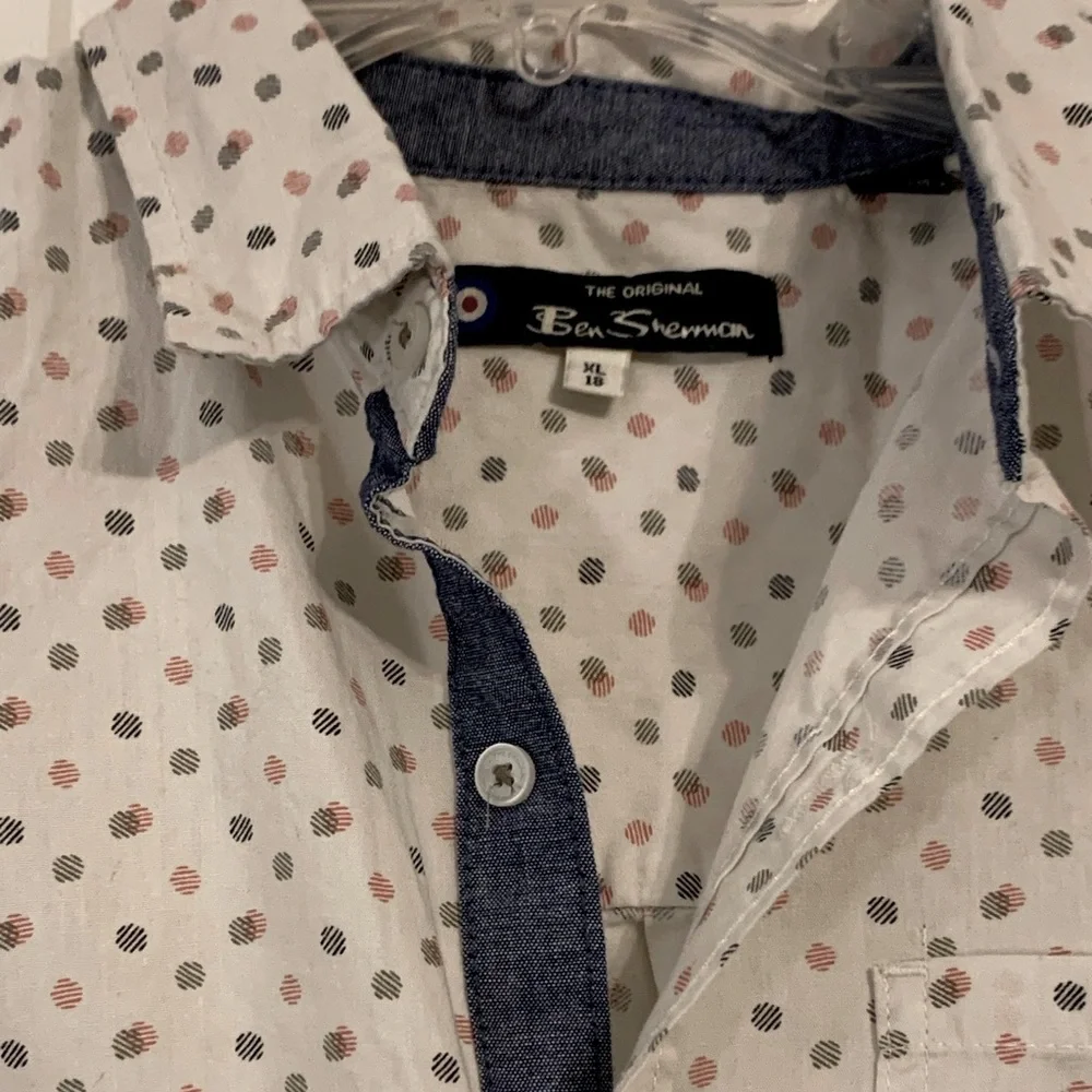 Ben Sherman White Short Sleeve Button-Down Shirt with Blue Trim